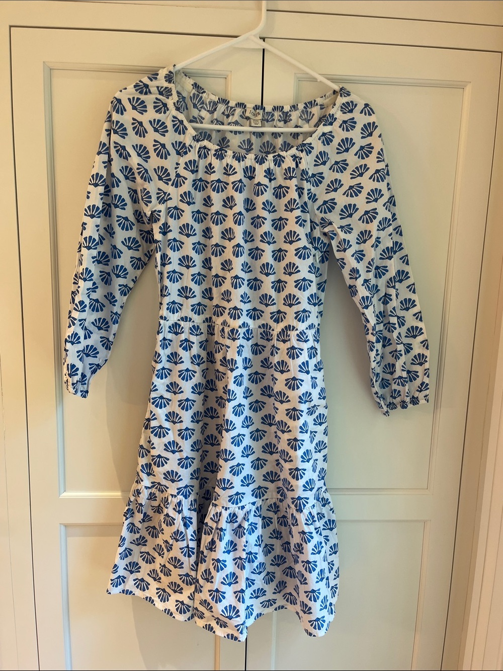 Women’s J Crew White Dress with Blue Shell Motif